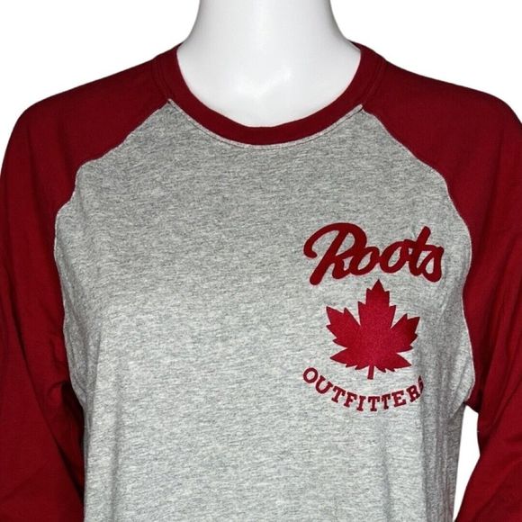Roots Shirt Womens Small Gray Red Raglan Baseball‎ Tee Sporty Casual Versatile - Picture 5 of 7